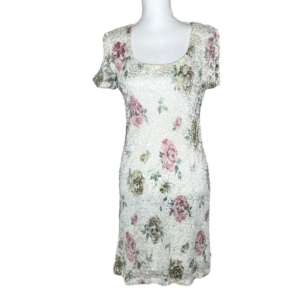 Vintage 90s Giorgio Sant Angelo Floral Lace Dress White Cottagecore A Line Small